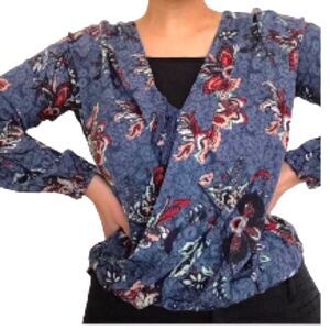 HOLLISTER Boho Hippie Peasant Tassel Floral Long Sleeve Blouse Womens Small